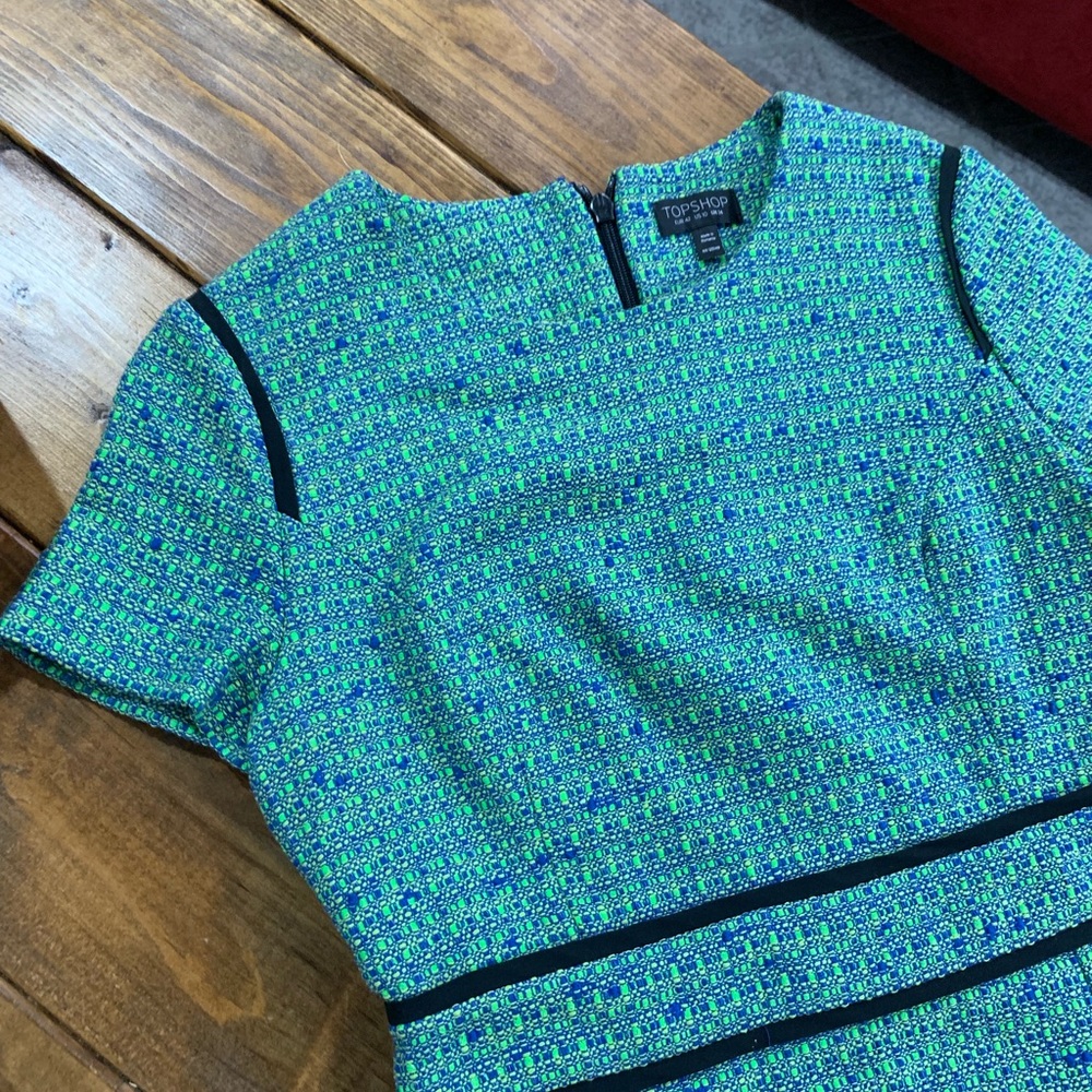 2/$30 Topshop Tweed Dress Size 10 Green & Blue - Picture 6 of 7